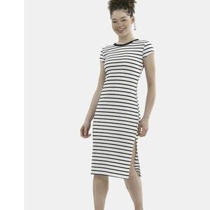 No Boundaries Black and White Striped Midi Dress